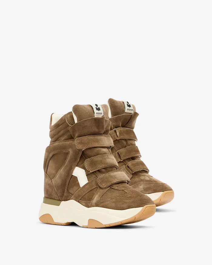 ISABEL MARANT Balskee Khaki/Ecru Suede And Leather Wedge Sneakers New