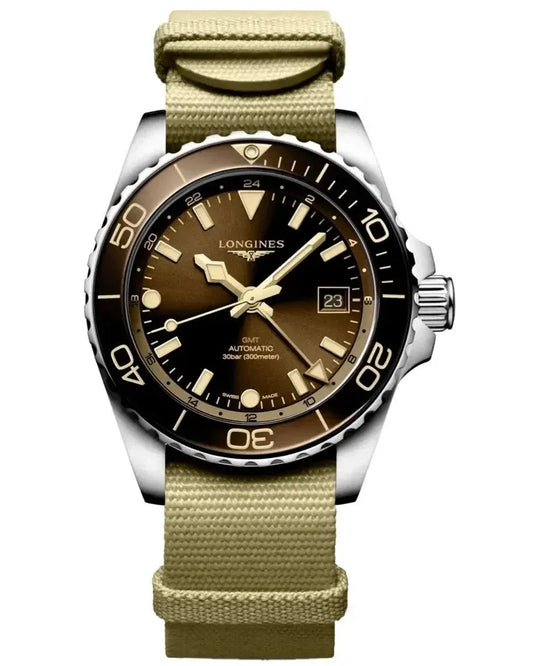 New Longines Mens HydroConquest GMT Automatic 41 Brown Dial Watch L3.790.4.66.2