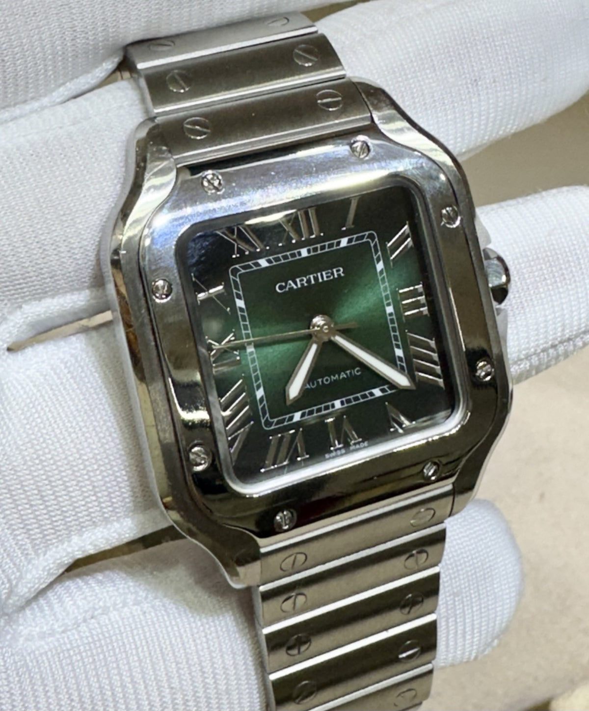 Cartier Santos De Cartier S/S Green Dial Medium Size Watch 4075