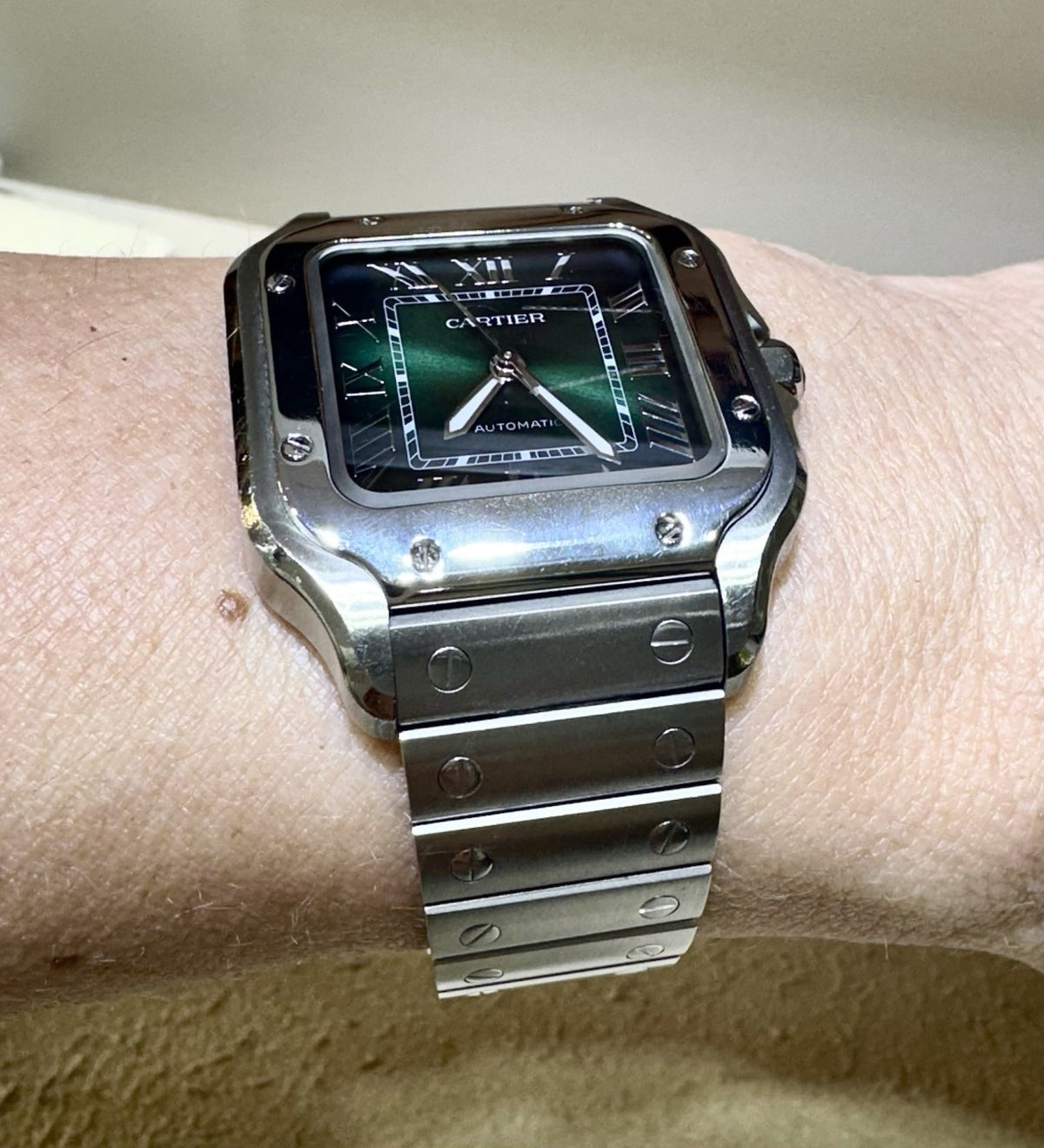Cartier Santos De Cartier S/S Green Dial Medium Size Watch 4075