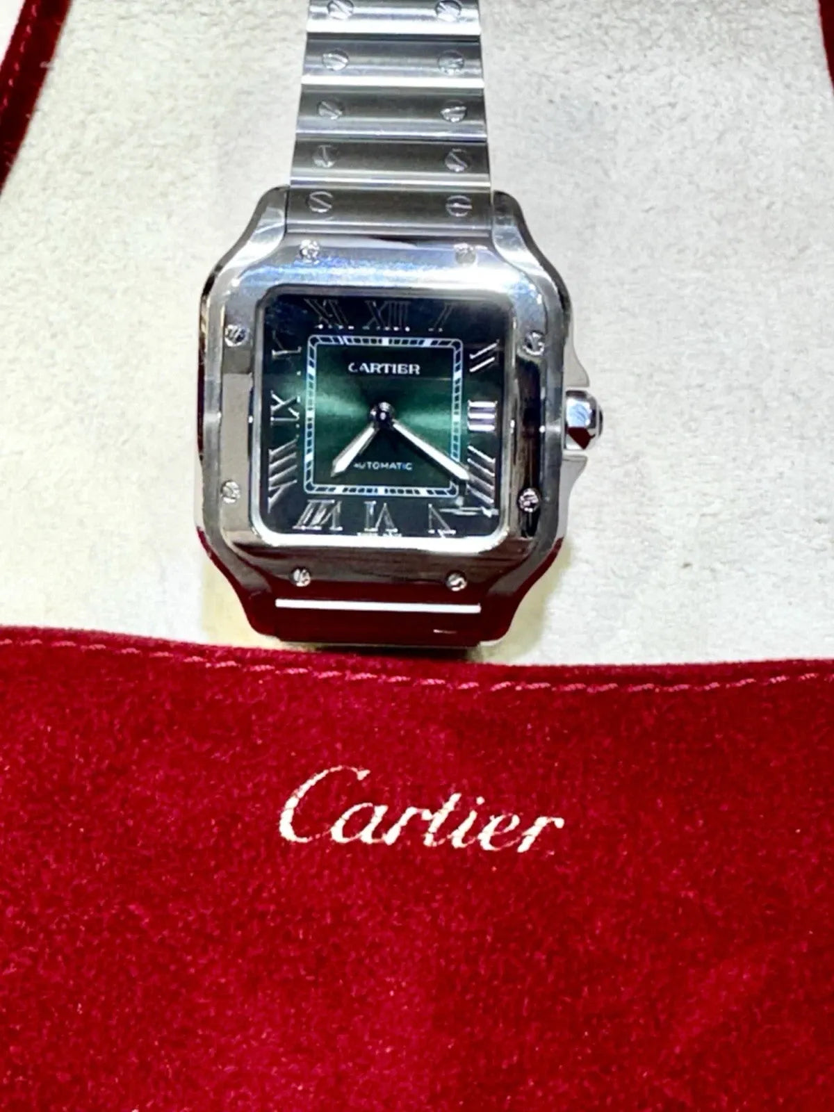 Cartier Santos De Cartier S/S Green Dial Medium Size Watch 4075